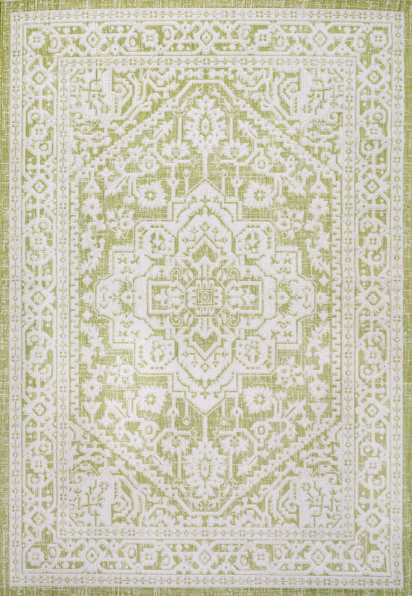 HomeRoots 8' X 10' Elegant Green and Cream Medallion Rug - Versatile Indoor/Outdoor Accent for Any Space 702718