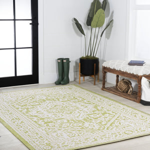 HomeRoots 8' X 10' Elegant Green and Cream Medallion Rug - Versatile Indoor/Outdoor Accent for Any Space 702718