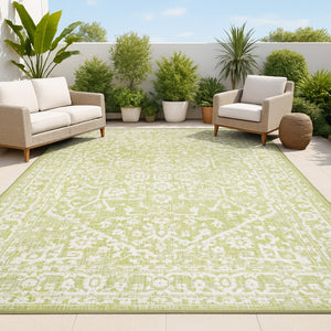 HomeRoots 9' Green and Cream Medallion Area Rug - Durable Indoor/Outdoor Elegance for Any Space, 9x12 ft 702728