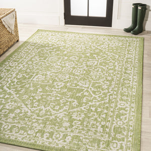 HomeRoots 9' Green and Cream Medallion Area Rug - Durable Indoor/Outdoor Elegance for Any Space, 9x12 ft 702728