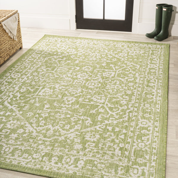 HomeRoots 9' Green and Cream Medallion Area Rug - Durable Indoor/Outdoor Elegance for Any Space, 9x12 ft 702728