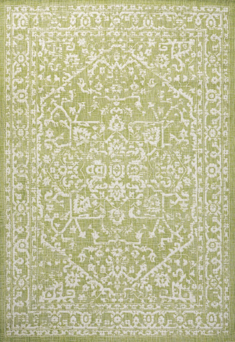 HomeRoots 9' Green and Cream Medallion Area Rug - Durable Indoor/Outdoor Elegance for Any Space, 9x12 ft 702728