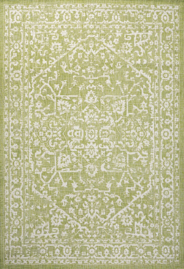 HomeRoots 9' Green and Cream Medallion Area Rug - Durable Indoor/Outdoor Elegance for Any Space, 9x12 ft 702728
