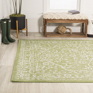 HomeRoots 9' Green and Cream Medallion Area Rug - Durable Indoor/Outdoor Elegance for Any Space, 9x12 ft 702728