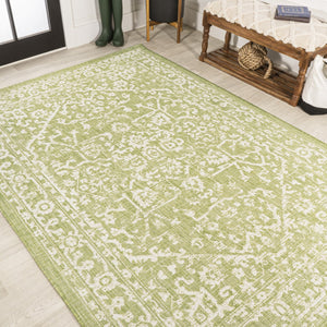 HomeRoots 9' Green and Cream Medallion Area Rug - Durable Indoor/Outdoor Elegance for Any Space, 9x12 ft 702728