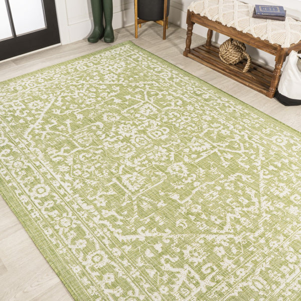 HomeRoots 9' Green and Cream Medallion Area Rug - Durable Indoor/Outdoor Elegance for Any Space, 9x12 ft 702728