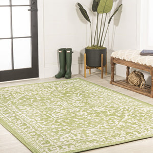 HomeRoots 9' Green and Cream Medallion Area Rug - Durable Indoor/Outdoor Elegance for Any Space, 9x12 ft 702728