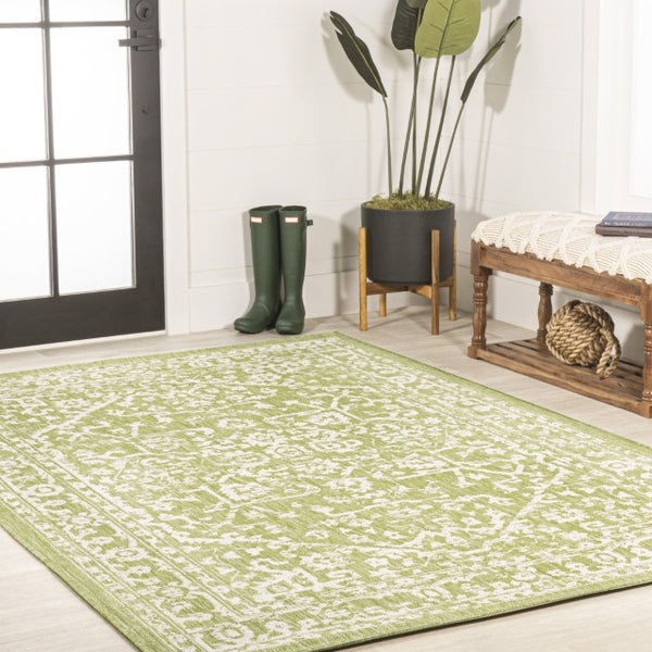 HomeRoots 9' Green and Cream Medallion Area Rug - Durable Indoor/Outdoor Elegance for Any Space, 9x12 ft 702728