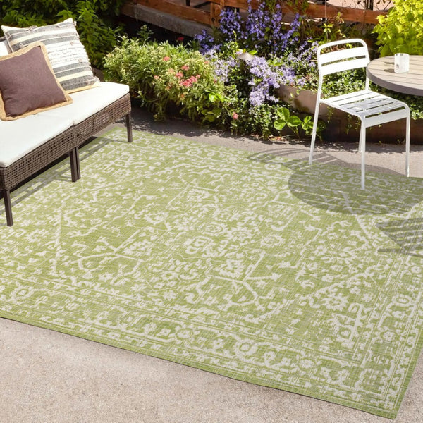 HomeRoots 9' Green and Cream Medallion Area Rug - Durable Indoor/Outdoor Elegance for Any Space, 9x12 ft 702728