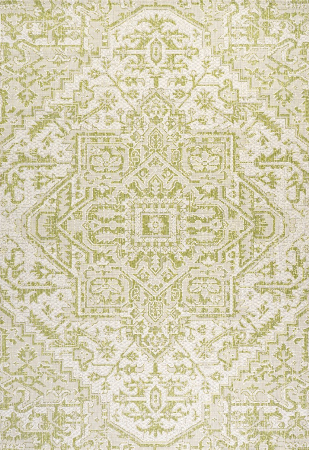 HomeRoots 5' X 8' Elegant Cream and Green Medallion Area Rug for Indoor and Outdoor Spaces – Durable & Stylish! 702733