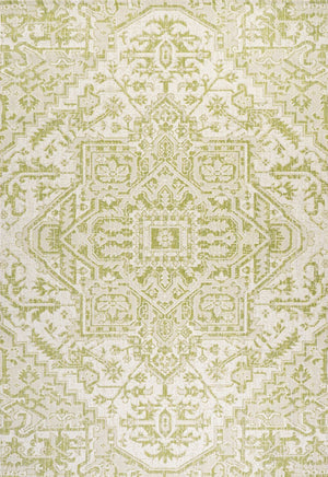 HomeRoots 5' X 8' Elegant Cream and Green Medallion Area Rug for Indoor and Outdoor Spaces – Durable & Stylish! 702733