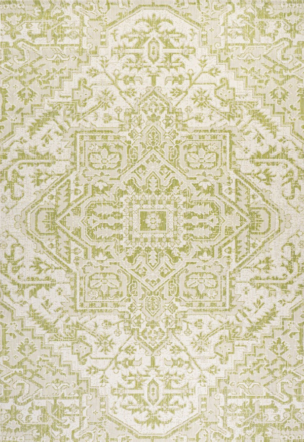 HomeRoots 5' X 8' Elegant Cream and Green Medallion Area Rug for Indoor and Outdoor Spaces – Durable & Stylish! 702733