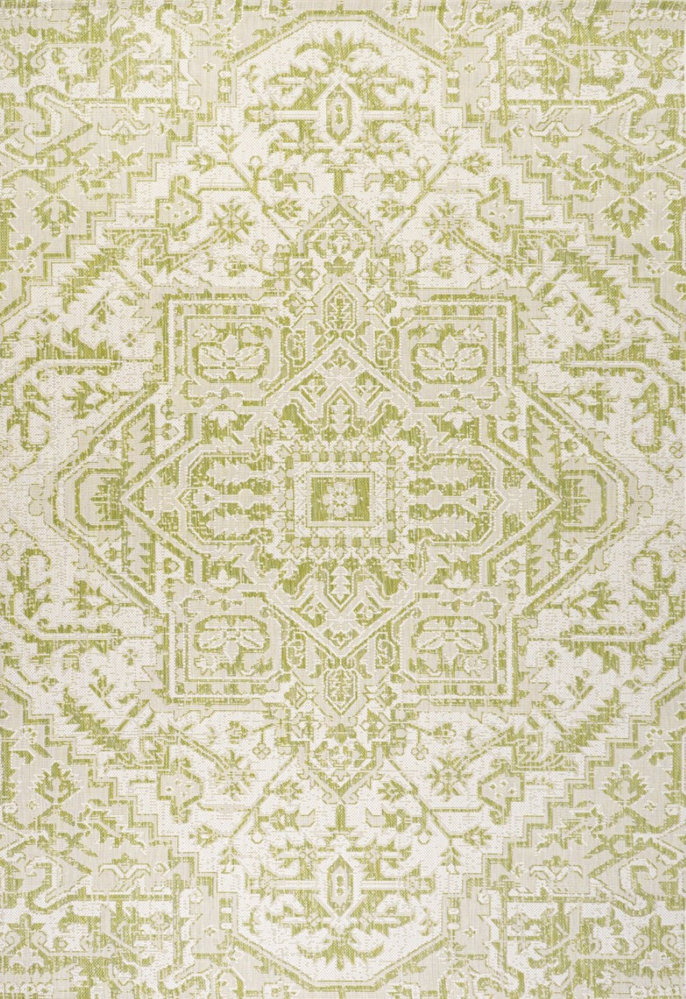 HomeRoots 9' X 12' Cream and Green Medallion Indoor-Outdoor Area Rug for Stylish Living and Easy Care 702737
