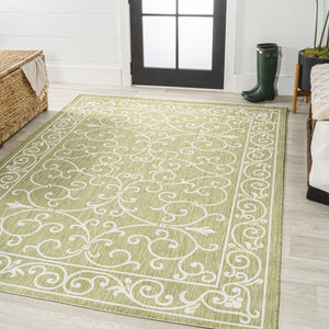HomeRoots 5' Green and Cream Medallion Area Rug - Durable, Stylish, Indoor/Outdoor Design for Any Space 702742