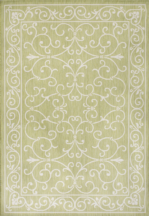 HomeRoots 5' Green and Cream Medallion Area Rug - Durable, Stylish, Indoor/Outdoor Design for Any Space 702742