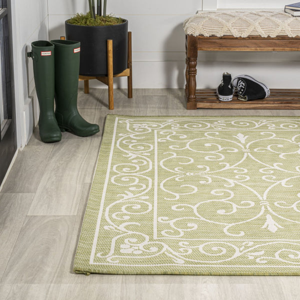 HomeRoots 5' Green and Cream Medallion Area Rug - Durable, Stylish, Indoor/Outdoor Design for Any Space 702742
