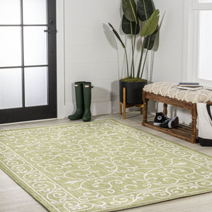 HomeRoots 5' Green and Cream Medallion Area Rug - Durable, Stylish, Indoor/Outdoor Design for Any Space 702742