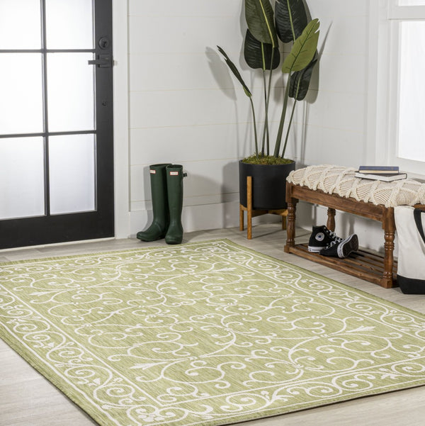 HomeRoots 5' Green and Cream Medallion Area Rug - Durable, Stylish, Indoor/Outdoor Design for Any Space 702742