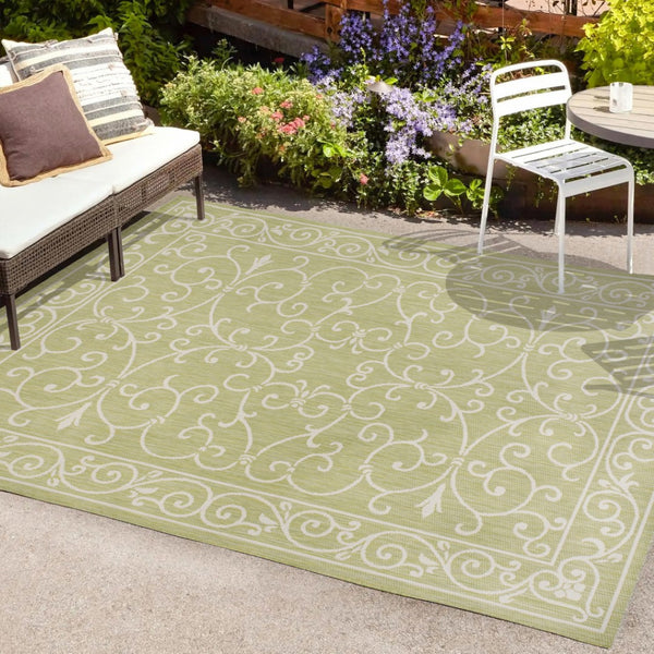 HomeRoots 5' Green and Cream Medallion Area Rug - Durable, Stylish, Indoor/Outdoor Design for Any Space 702742