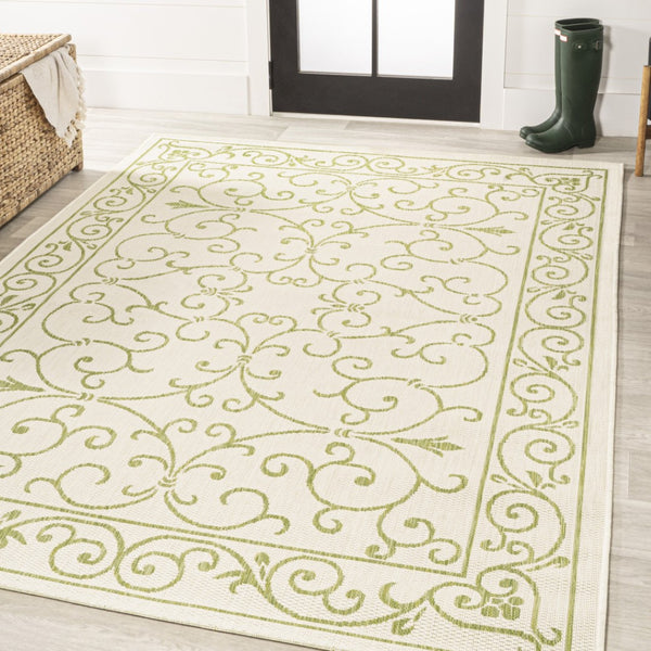 HomeRoots 9' X 12' Cream and Green Medallion Area Rug - Elegant Indoor/Outdoor Durable Design for Any Space 702755