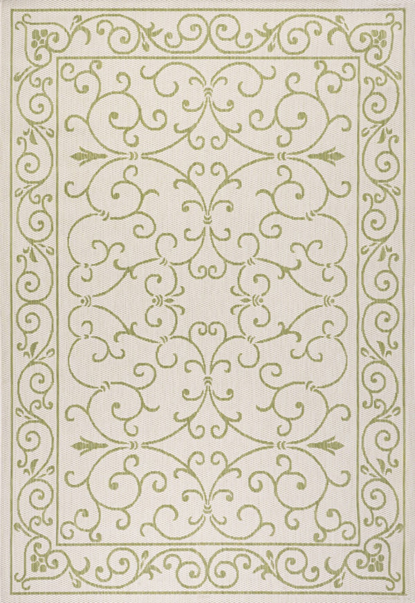 HomeRoots 9' X 12' Cream and Green Medallion Area Rug - Elegant Indoor/Outdoor Durable Design for Any Space 702755