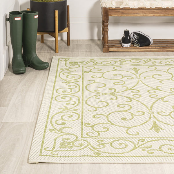 HomeRoots 9' X 12' Cream and Green Medallion Area Rug - Elegant Indoor/Outdoor Durable Design for Any Space 702755