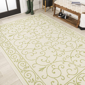 HomeRoots 9' X 12' Cream and Green Medallion Area Rug - Elegant Indoor/Outdoor Durable Design for Any Space 702755