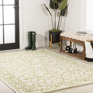 HomeRoots 9' X 12' Cream and Green Medallion Area Rug - Elegant Indoor/Outdoor Durable Design for Any Space 702755