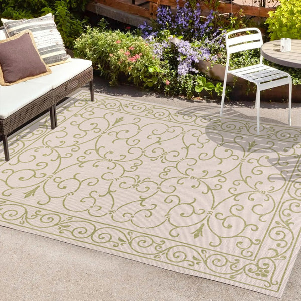 HomeRoots 9' X 12' Cream and Green Medallion Area Rug - Elegant Indoor/Outdoor Durable Design for Any Space 702755
