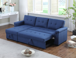 English Elm Jardin Reversible L-shaped Sectional Sleeper Sofa with Chaise Storage and Tufted Fabric Blue B2749S00007