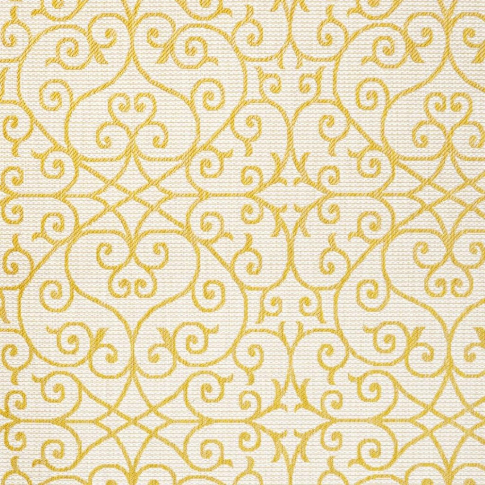 HomeRoots 5' Geometric Cream and Yellow Indoor-Outdoor Area Rug for Modern Spaces - Durable, Easy Care, Versatile! 702758