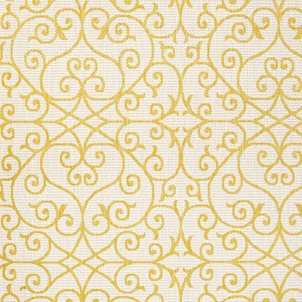 HomeRoots 5' Geometric Cream and Yellow Indoor-Outdoor Area Rug for Modern Spaces - Durable, Easy Care, Versatile! 702758