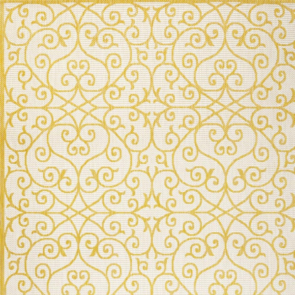 HomeRoots 5' Geometric Cream and Yellow Indoor-Outdoor Area Rug for Modern Spaces - Durable, Easy Care, Versatile! 702758