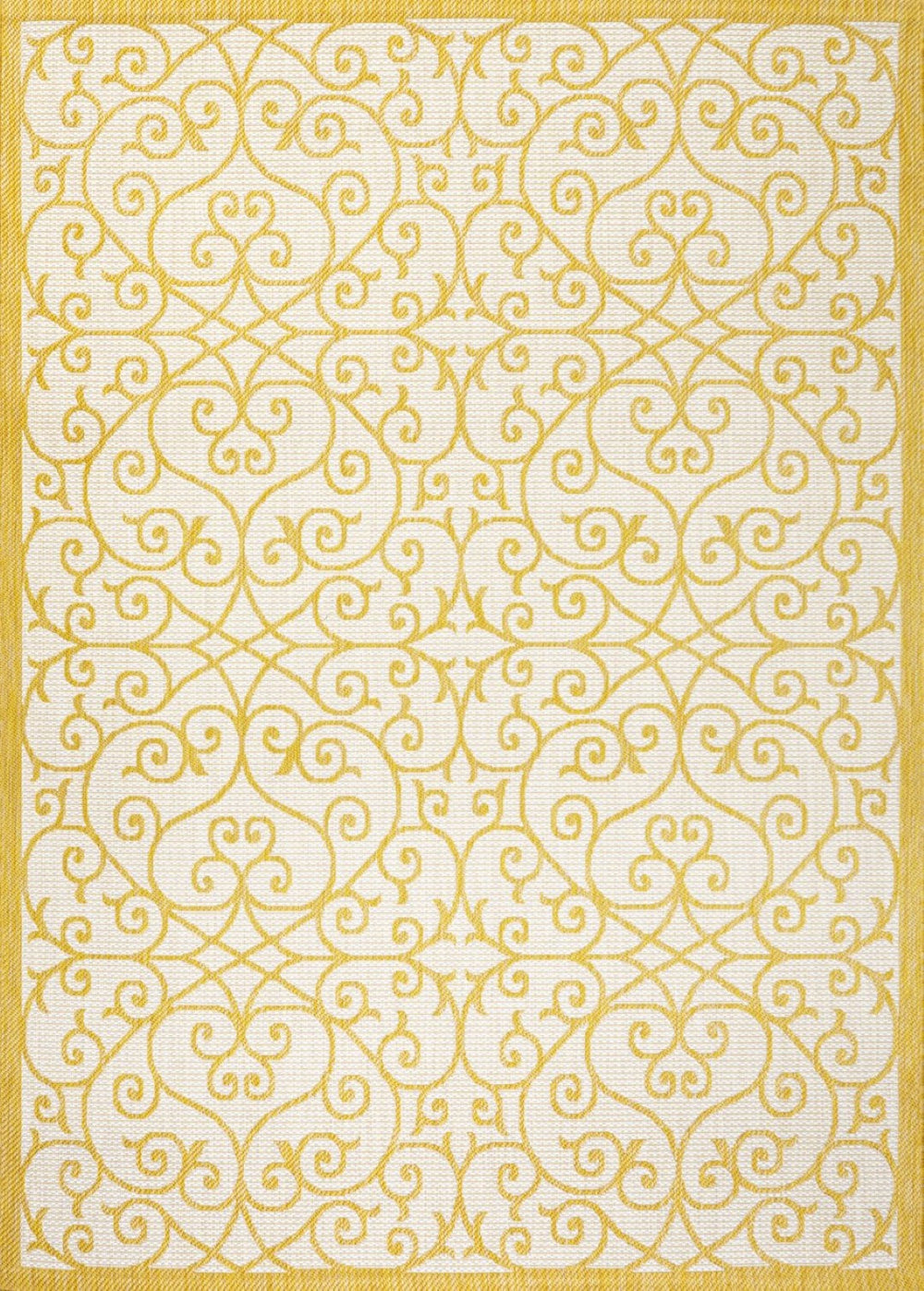 HomeRoots 5' Geometric Cream and Yellow Indoor-Outdoor Area Rug for Modern Spaces - Durable, Easy Care, Versatile! 702758