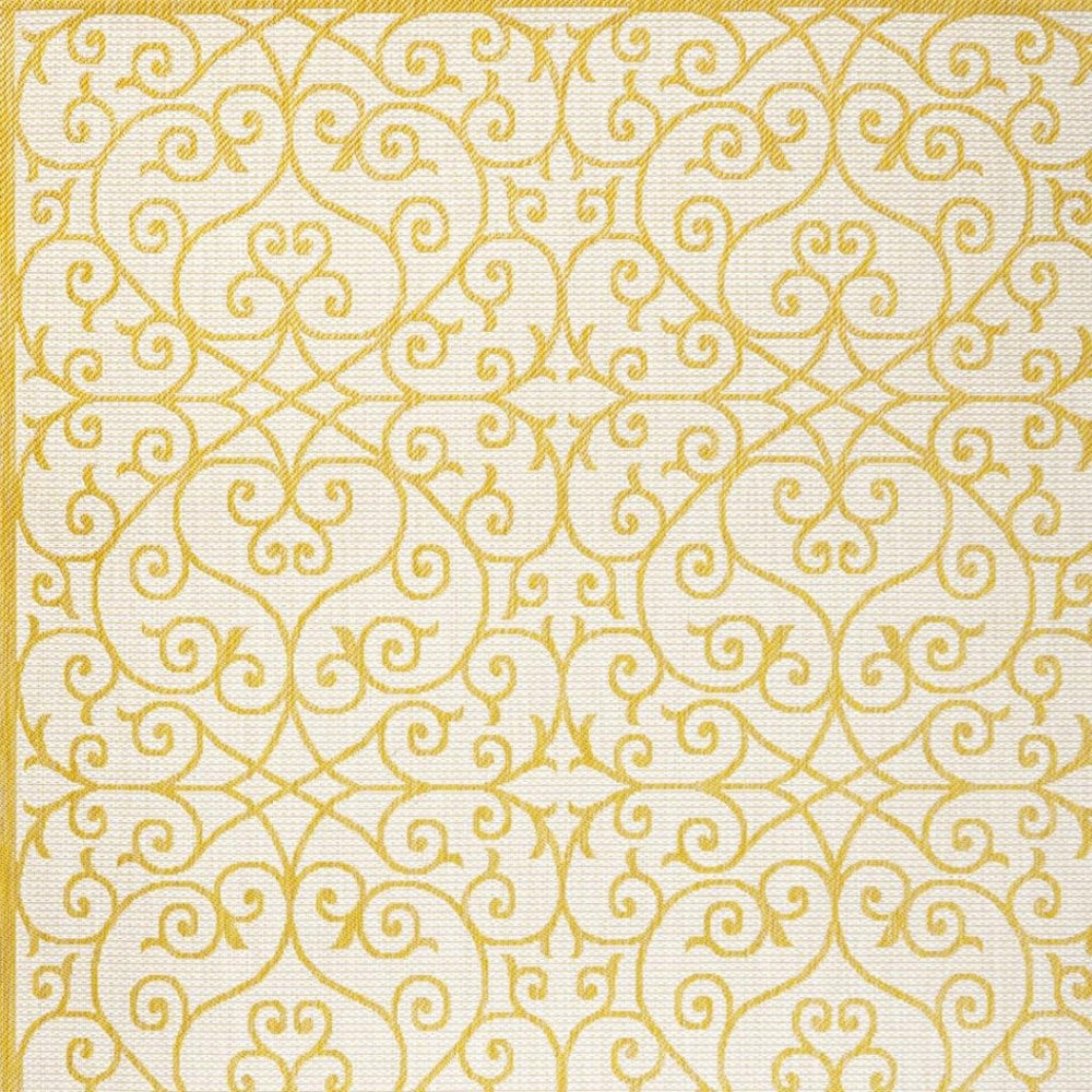 HomeRoots 9' X 12' Cream and Yellow Geometric Area Rug – Stylish Indoor/Outdoor Versatile Design for Any Space 702760
