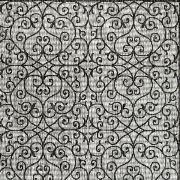 HomeRoots 9' Geometric Light Gray and Black Indoor-Outdoor Area Rug - Modern, Durable, Versatile Design for Any Space 702765