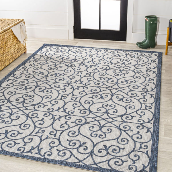 HomeRoots 8' X 10' Blue and Cream Geometric Area Rug - Versatile Indoor/Outdoor Comfort, Easy Care & Stylish Design 702769