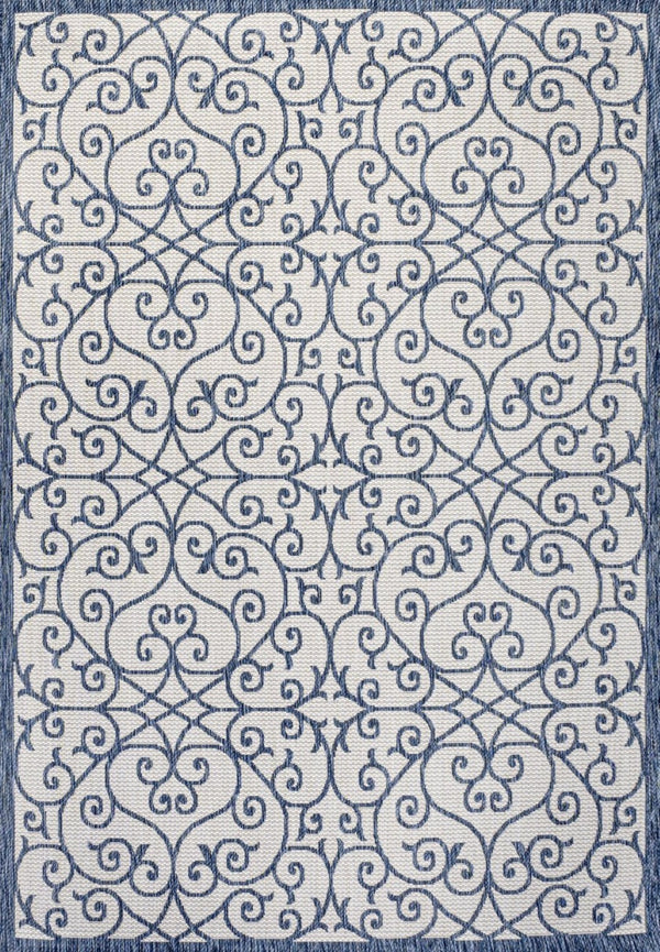 HomeRoots 8' X 10' Blue and Cream Geometric Area Rug - Versatile Indoor/Outdoor Comfort, Easy Care & Stylish Design 702769