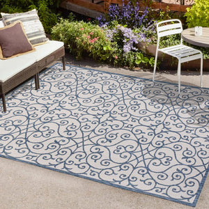 HomeRoots 8' X 10' Blue and Cream Geometric Area Rug - Versatile Indoor/Outdoor Comfort, Easy Care & Stylish Design 702769