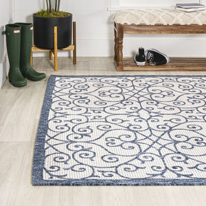 HomeRoots 9' Stylish Blue and Cream Geometric Area Rug - Indoor/Outdoor, Durable, Easy-Clean, Versatile Design 702770