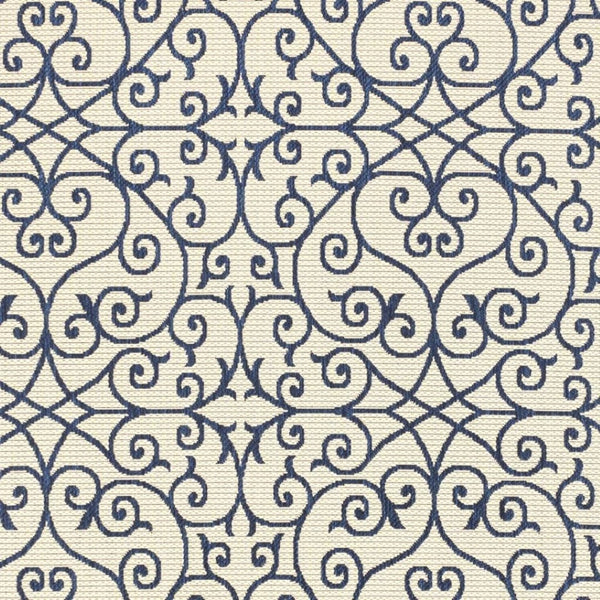 HomeRoots 5' Navy Blue & Beige Geometric Area Rug – Stylish Indoor/Outdoor Decor, Durable & Easy to Clean 702775