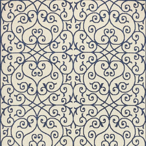 HomeRoots 5' Navy Blue & Beige Geometric Area Rug – Stylish Indoor/Outdoor Decor, Durable & Easy to Clean 702775