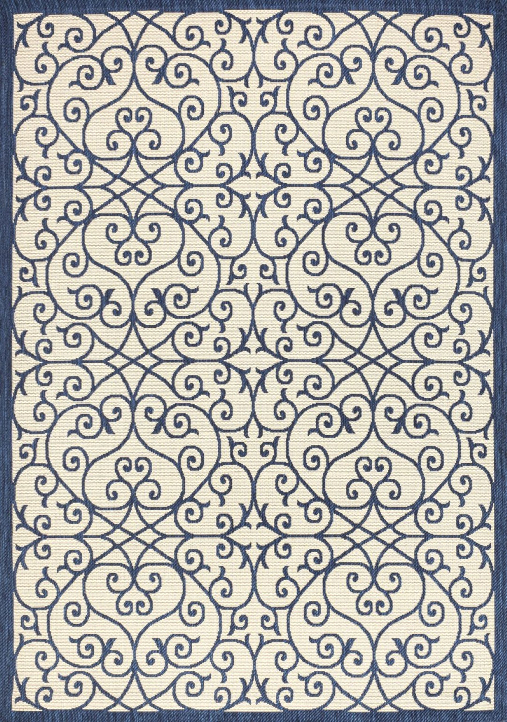 HomeRoots 5' Navy Blue & Beige Geometric Area Rug – Stylish Indoor/Outdoor Decor, Durable & Easy to Clean 702775