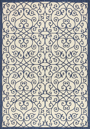 HomeRoots 5' Navy Blue & Beige Geometric Area Rug – Stylish Indoor/Outdoor Decor, Durable & Easy to Clean 702775