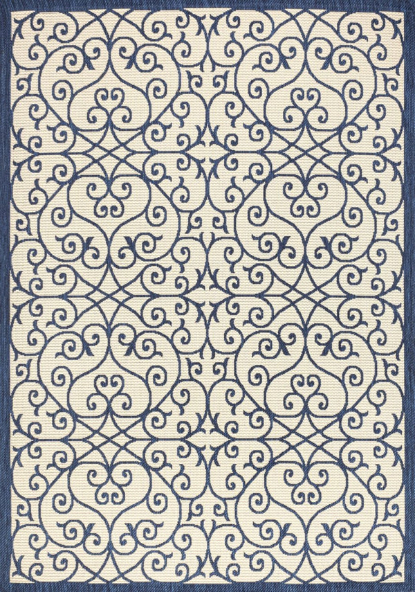 HomeRoots 5' Navy Blue & Beige Geometric Area Rug – Stylish Indoor/Outdoor Decor, Durable & Easy to Clean 702775