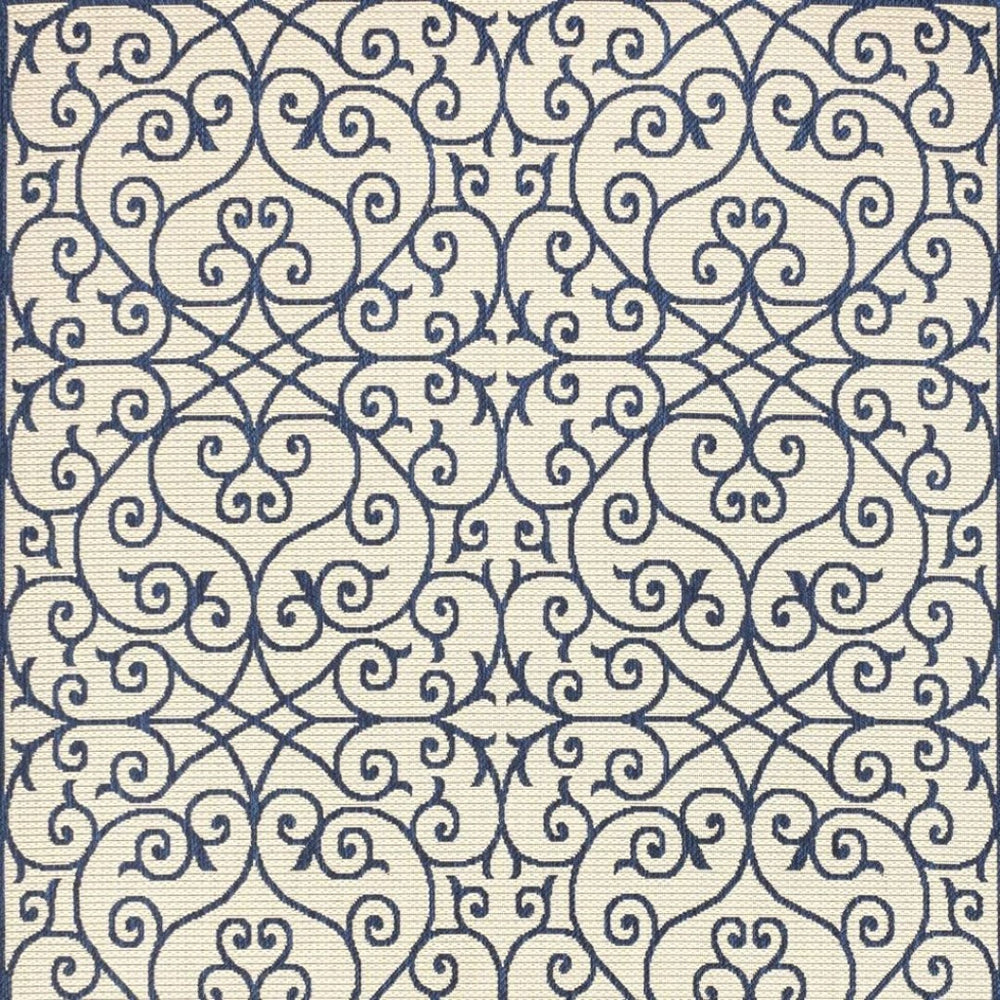 HomeRoots 8' X 10' Navy Blue and Beige Geometric Area Rug - Durable Indoor/Outdoor Design for Modern Spaces 702778
