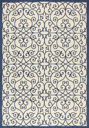HomeRoots 8' X 10' Navy Blue and Beige Geometric Area Rug - Durable Indoor/Outdoor Design for Modern Spaces 702778