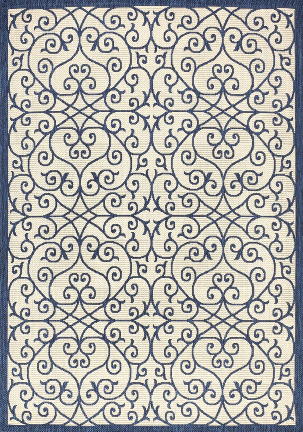 HomeRoots 8' X 10' Navy Blue and Beige Geometric Area Rug - Durable Indoor/Outdoor Design for Modern Spaces 702778