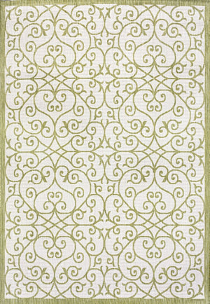 HomeRoots 5' Green and Cream Geometric Indoor Outdoor Area Rug – Durable, Stylish, Easy-Clean Accent for Any Space 702784