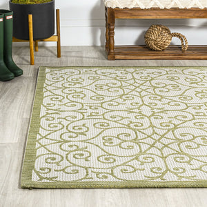 HomeRoots 5' Green and Cream Geometric Indoor Outdoor Area Rug – Durable, Stylish, Easy-Clean Accent for Any Space 702784